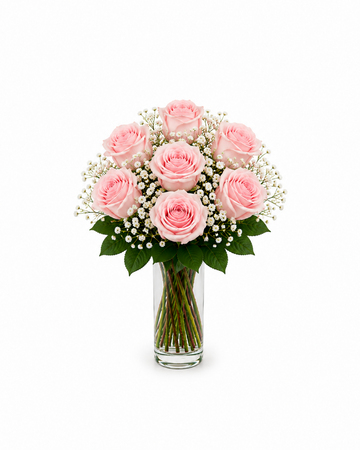 7 Pink Roses in a Vase