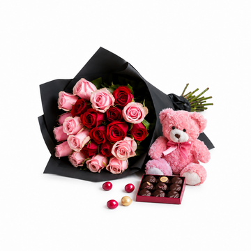 Sweetheart’s Delight: 12 Roses, Pink Teddy & Chocolates