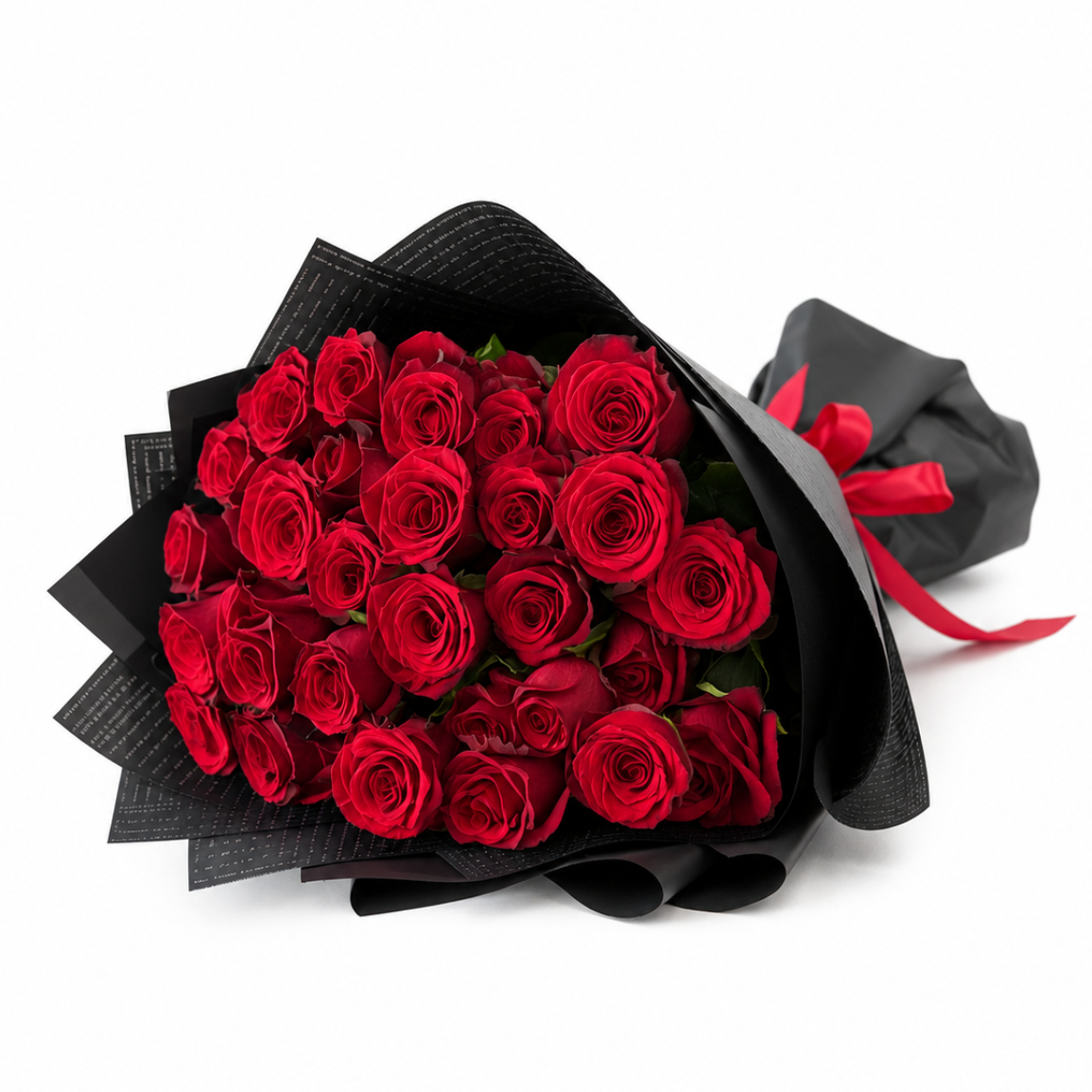 24 Premium Red Roses Wrapped in Black