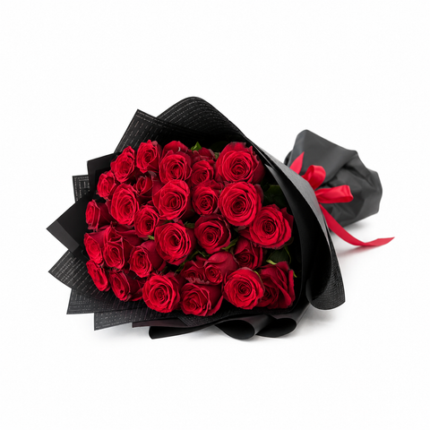24 Premium Red Roses Wrapped in Black