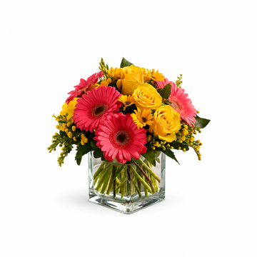 Pink & Yellow Sunrise Cube Bouquet