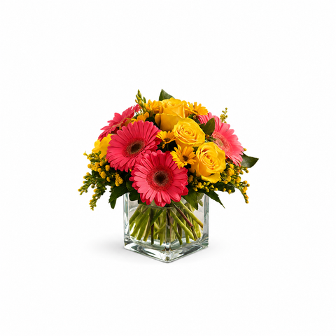 Pink & Yellow Sunrise Cube Bouquet