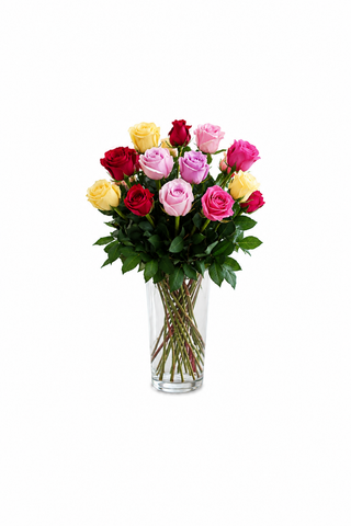 12 Mixed Color Roses Bouquet