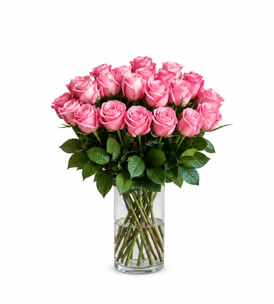 24 Premium Pink Roses in a Vase