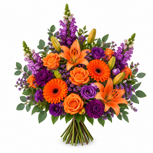 Orange and Purple Premium Seasonal Blooms Bouquet