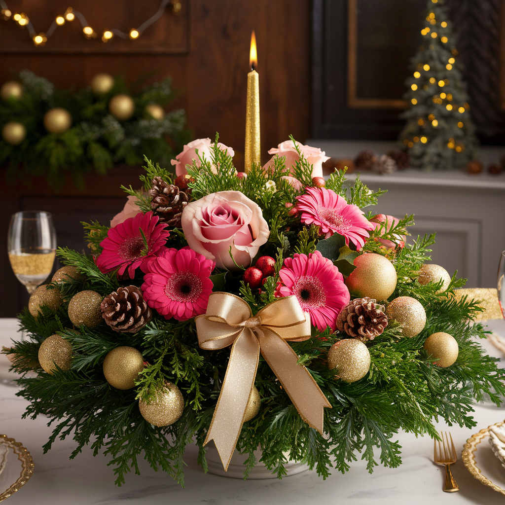 Golden Rose Christmas Centerpiece