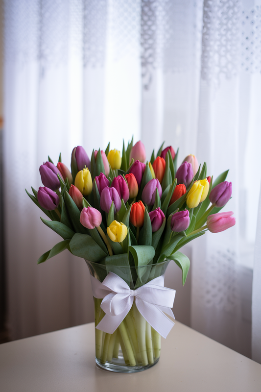 Colourful Tulips in a Vase