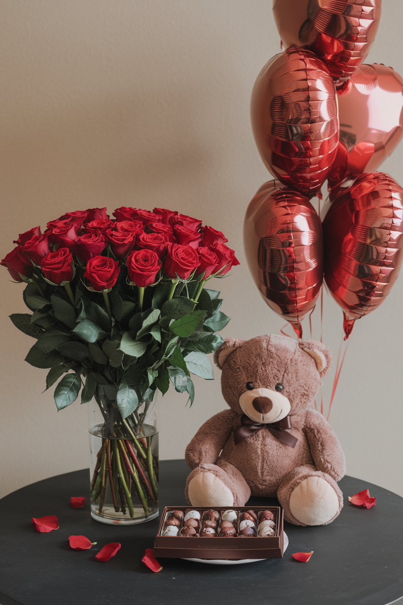 Sweet Love Gift Set (24 Roses, Teddy, Chocolate and Balloons)