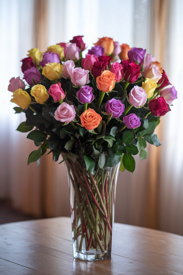 Multicolor Roses in a Glass Vase