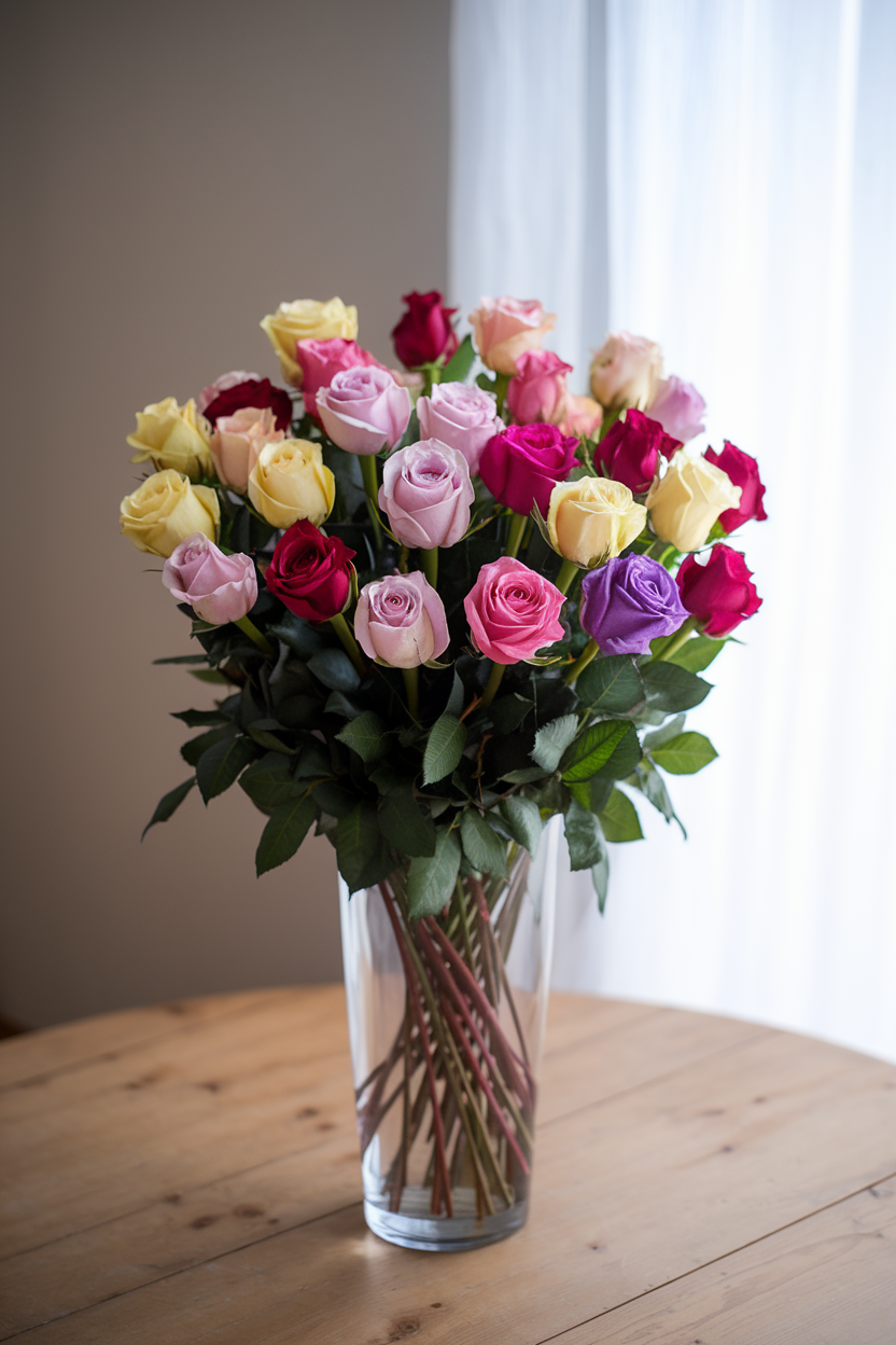 12 Mixed Color Roses Bouquet