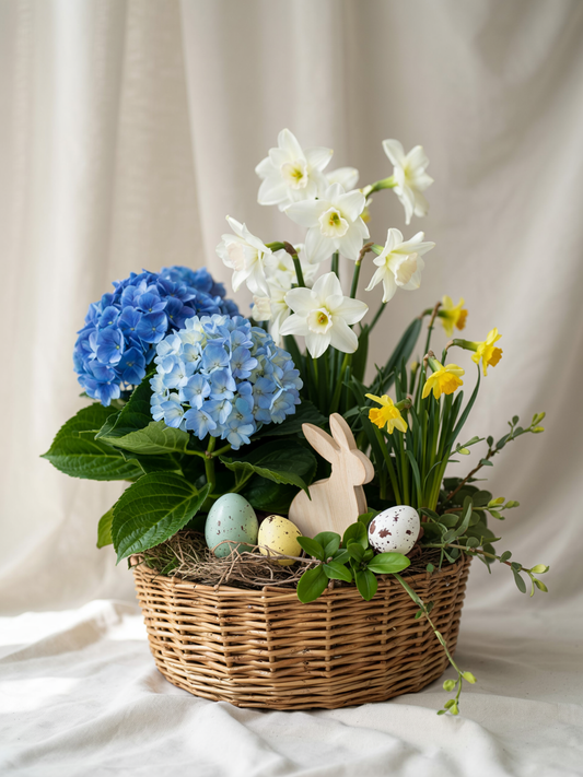Easter Basket with Hydrangea and Easter Lily