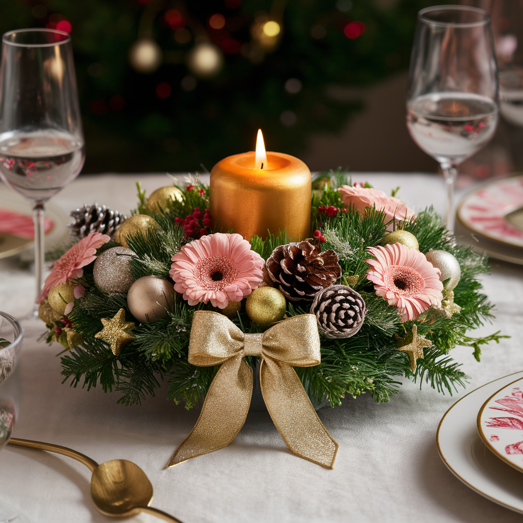 Petite Pink & Gold Christmas Centerpiece
