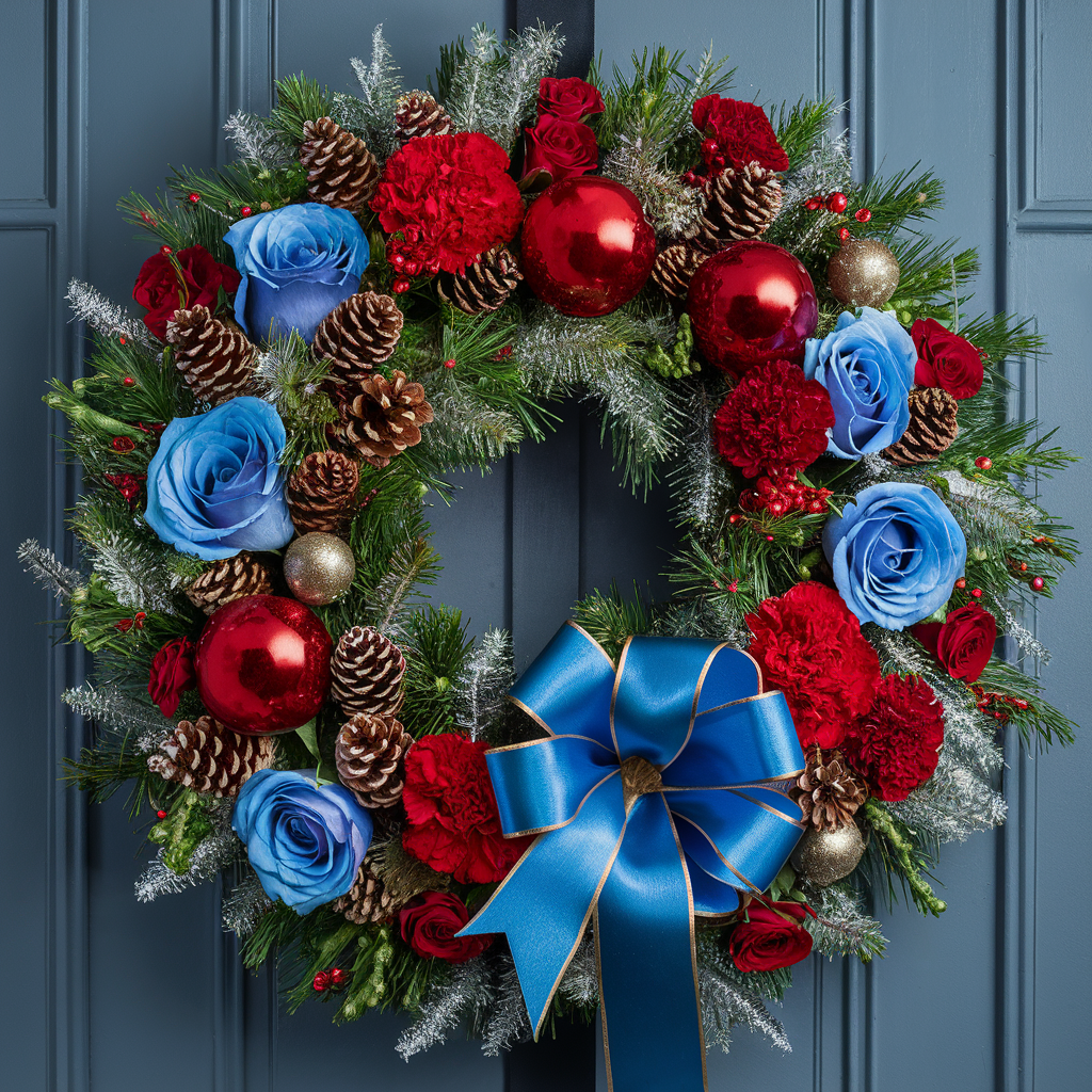 Winter's Embrace Blue & Red Christmas Wreath