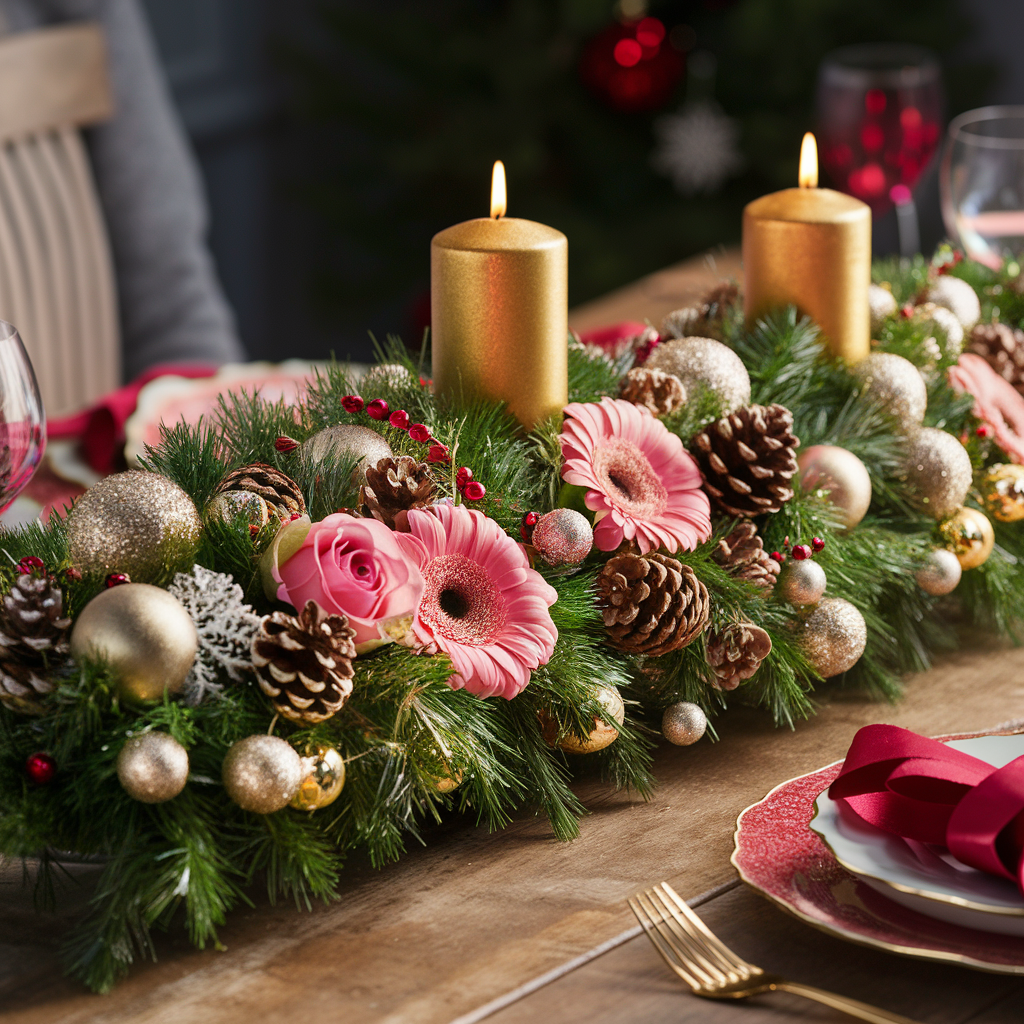 Pink &amp; Gold Christmas Centerpiece