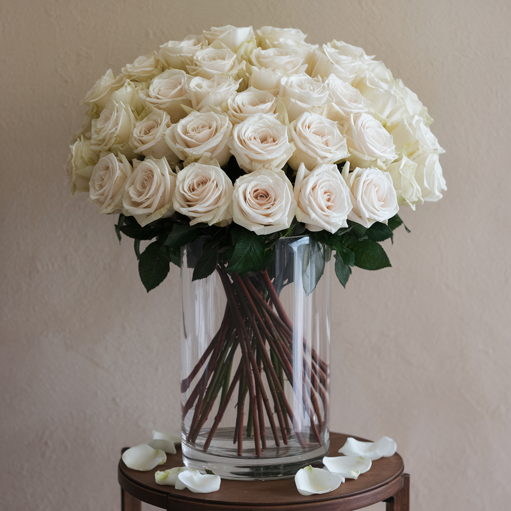 Vase For Roses 24 White Roses in a Glass Vase