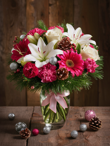 Pink Winter’s Grace & Christmas Bouquet