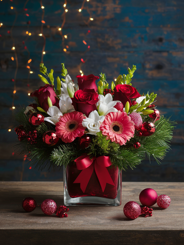 Holiday Charm Cube Vase Arrangement
