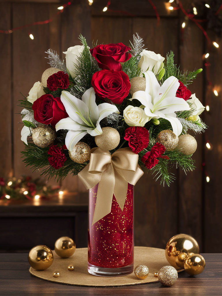 Golden Holiday Elegance Luxury Christmas Bouquet